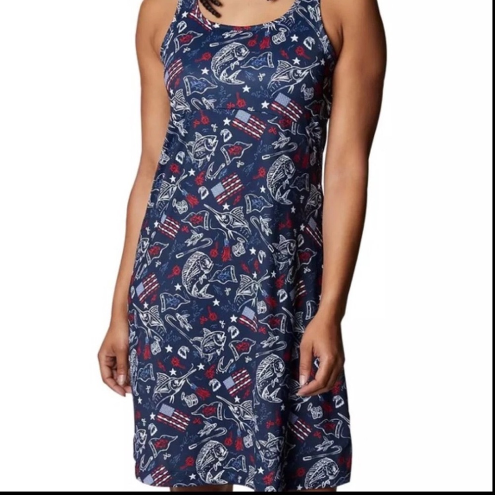 Navy Blue Patterned Sleeveless Dress